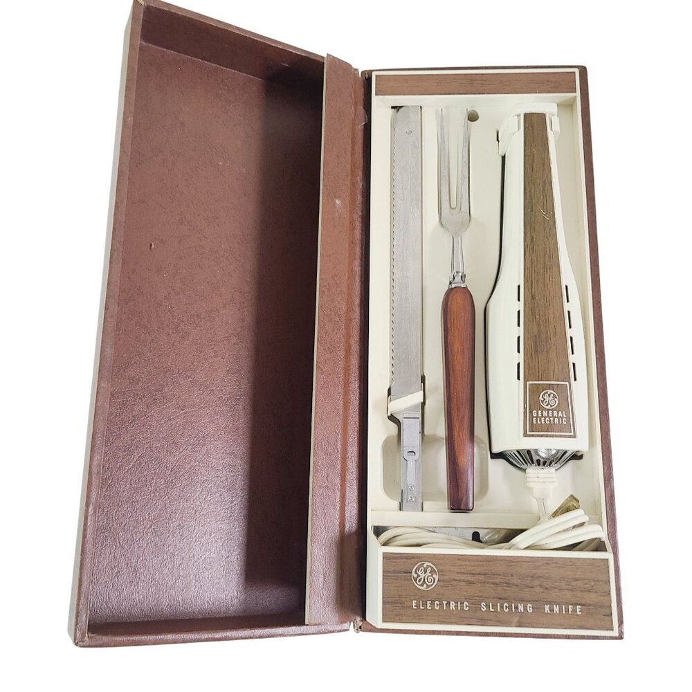 Vintage General Electric Electric Slicing Knife Set W/ Fork Box & Hanging Caddy - Picture 2 of 16